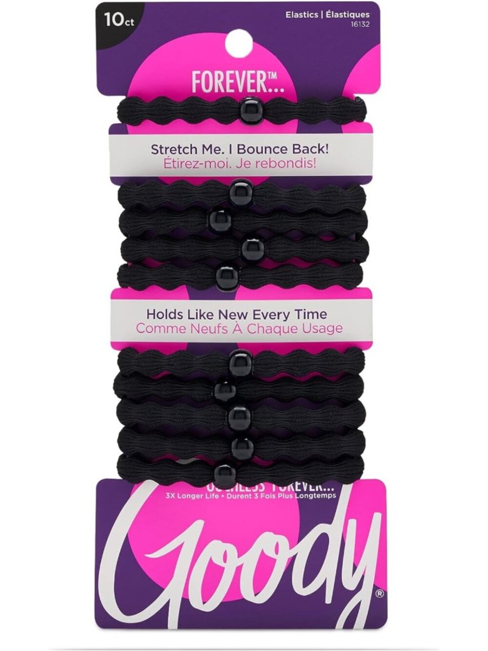 Damage-Free Hair Elastics - 10 Ct Black, Stronger Elastic Ties, All Hair Types